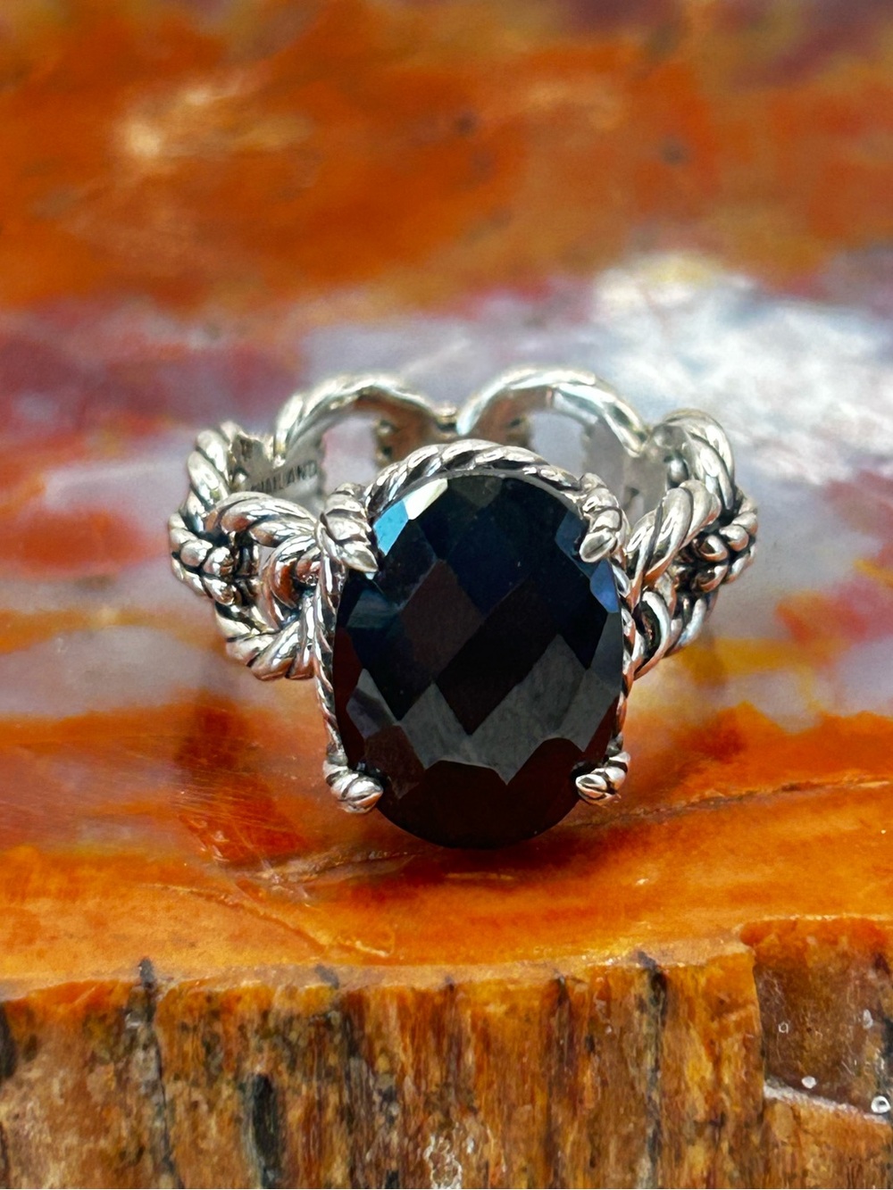 Sterling Silver Black Onyx Braided Ring - Size 7